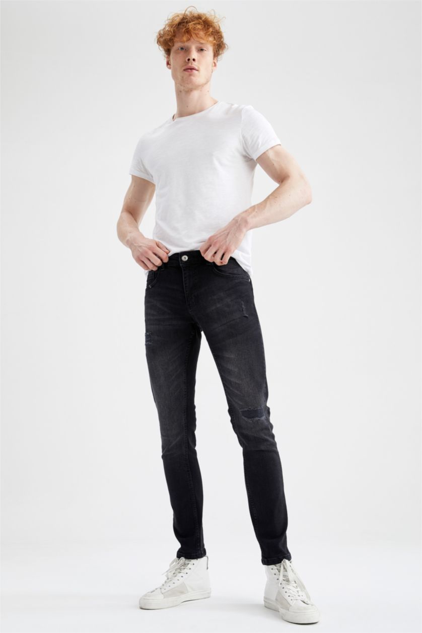 Man Black Skinny Comfort Fit Narrow Leg Jean Trousers