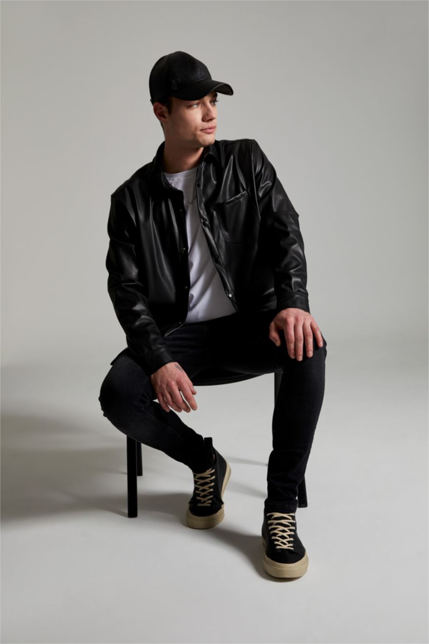 Man Black Skinny Comfort Fit Narrow Leg Jean Trousers