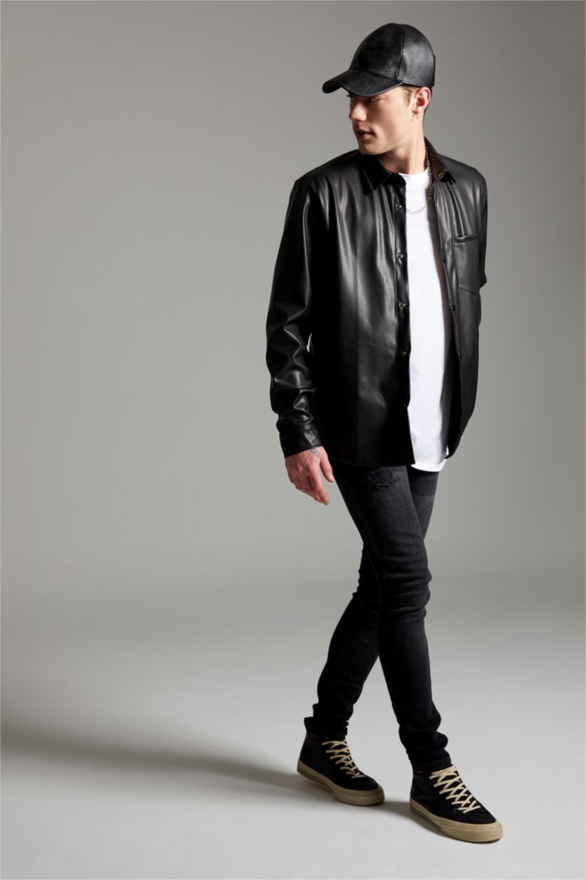 Man Black Skinny Comfort Fit Narrow Leg Jean Trousers