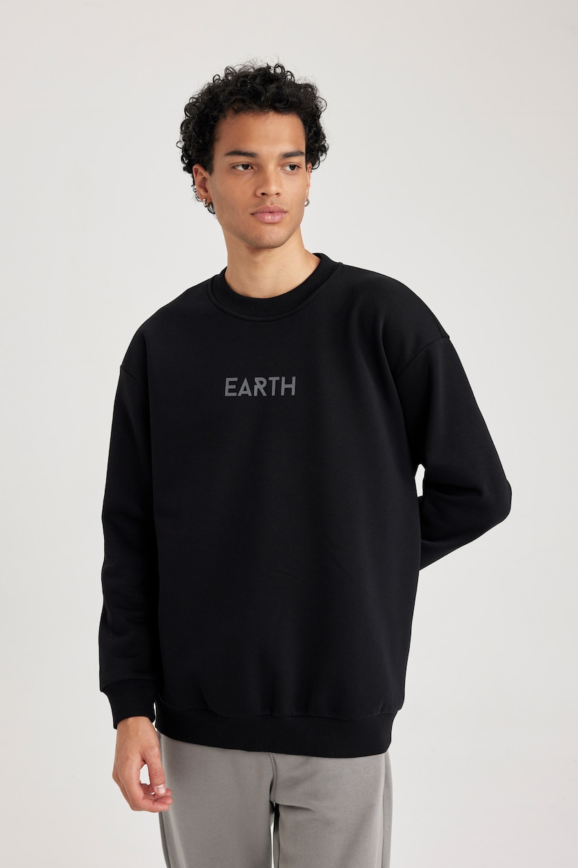 Erkek Siyah Boxy Fıt Sweatshirt