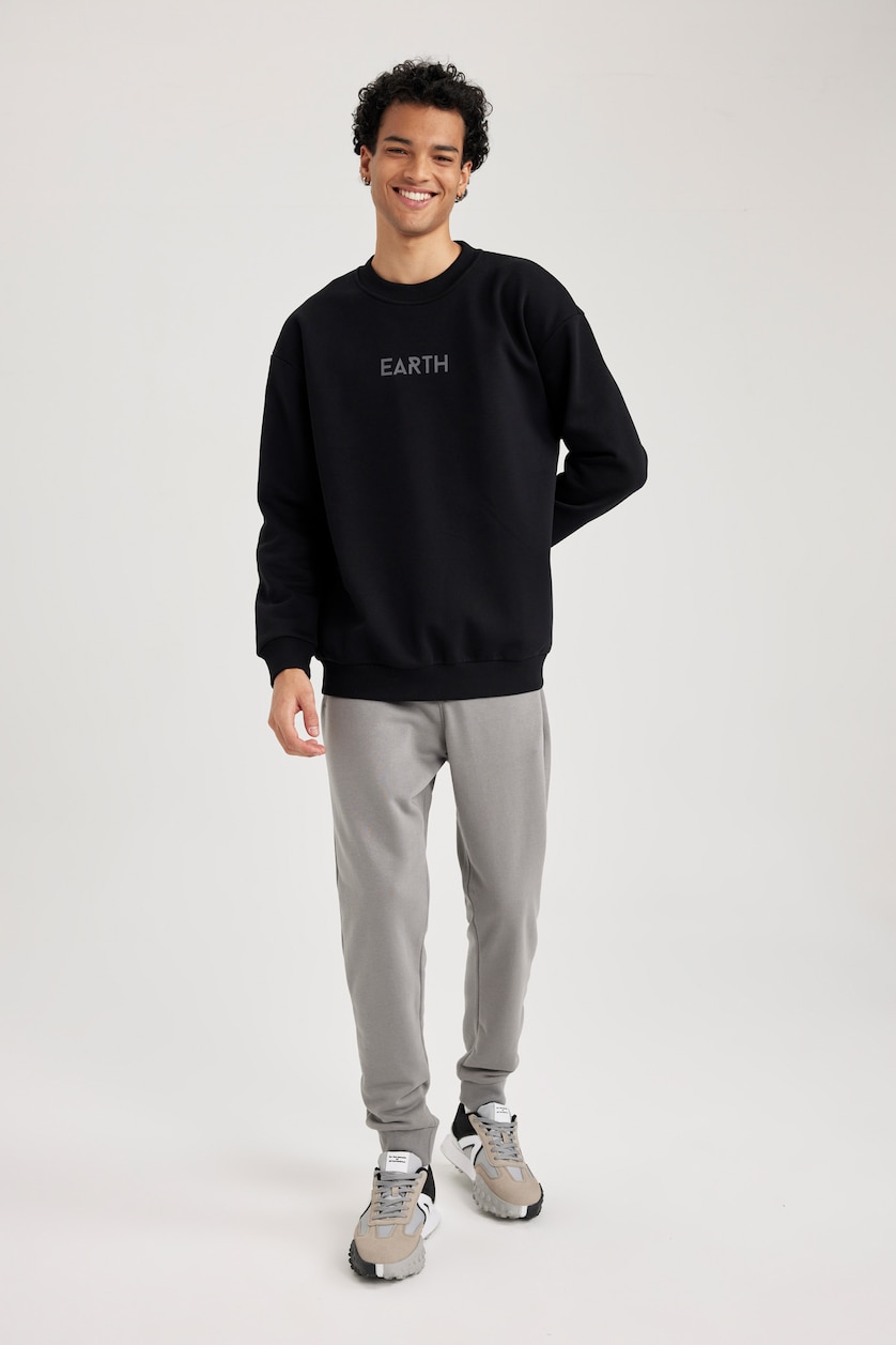 Erkek Siyah Boxy Fıt Sweatshirt