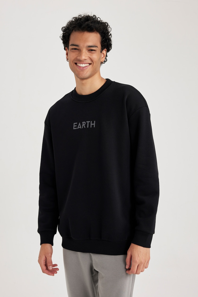 Erkek Siyah Boxy Fıt Sweatshirt