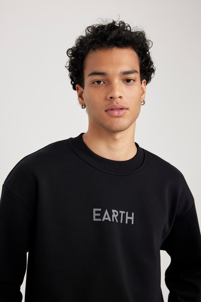 Erkek Siyah Boxy Fıt Sweatshirt
