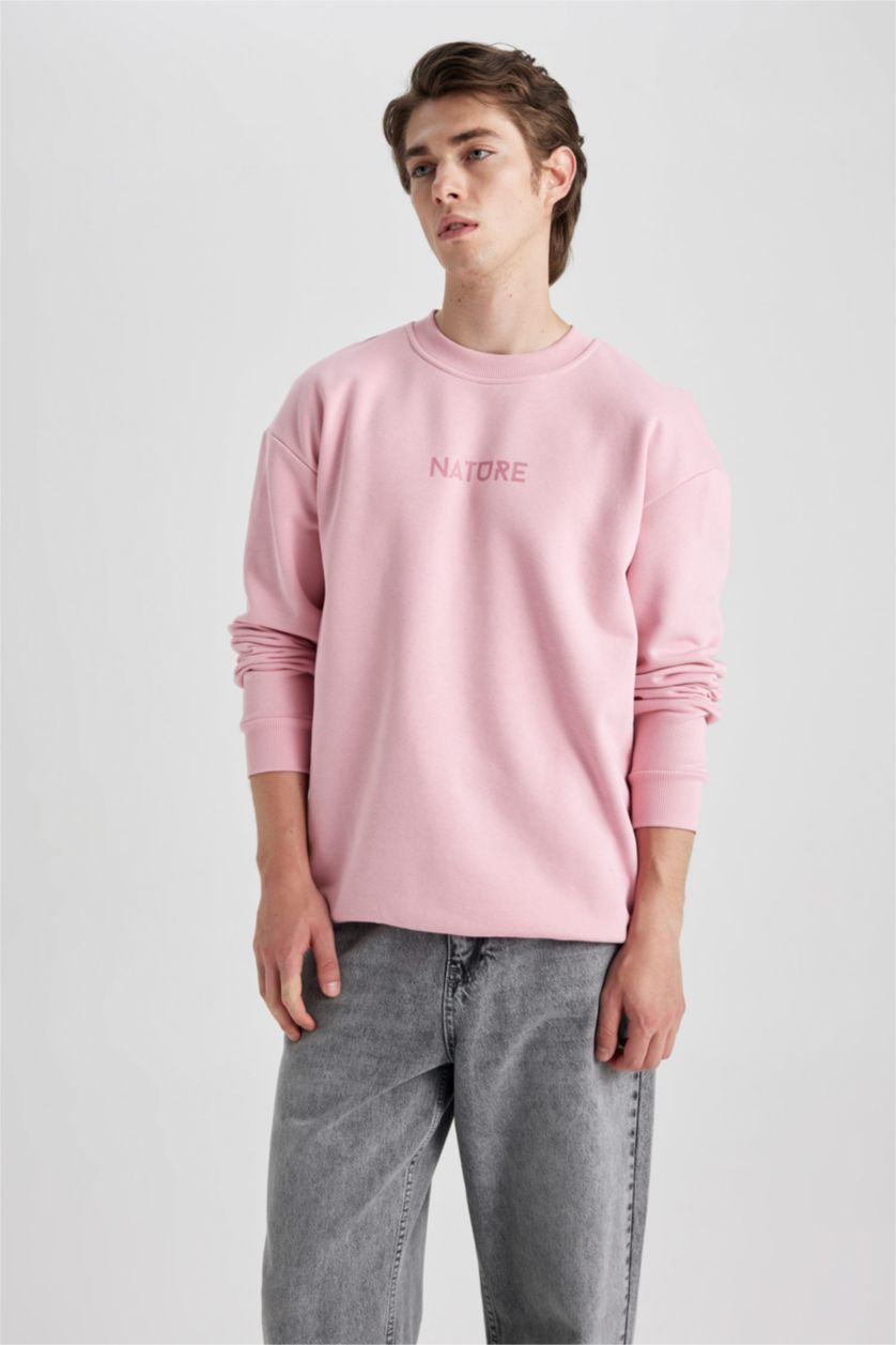 HOMME Rose Sweat- Shirt Longue Coupe Boxy Col Rond À Manches