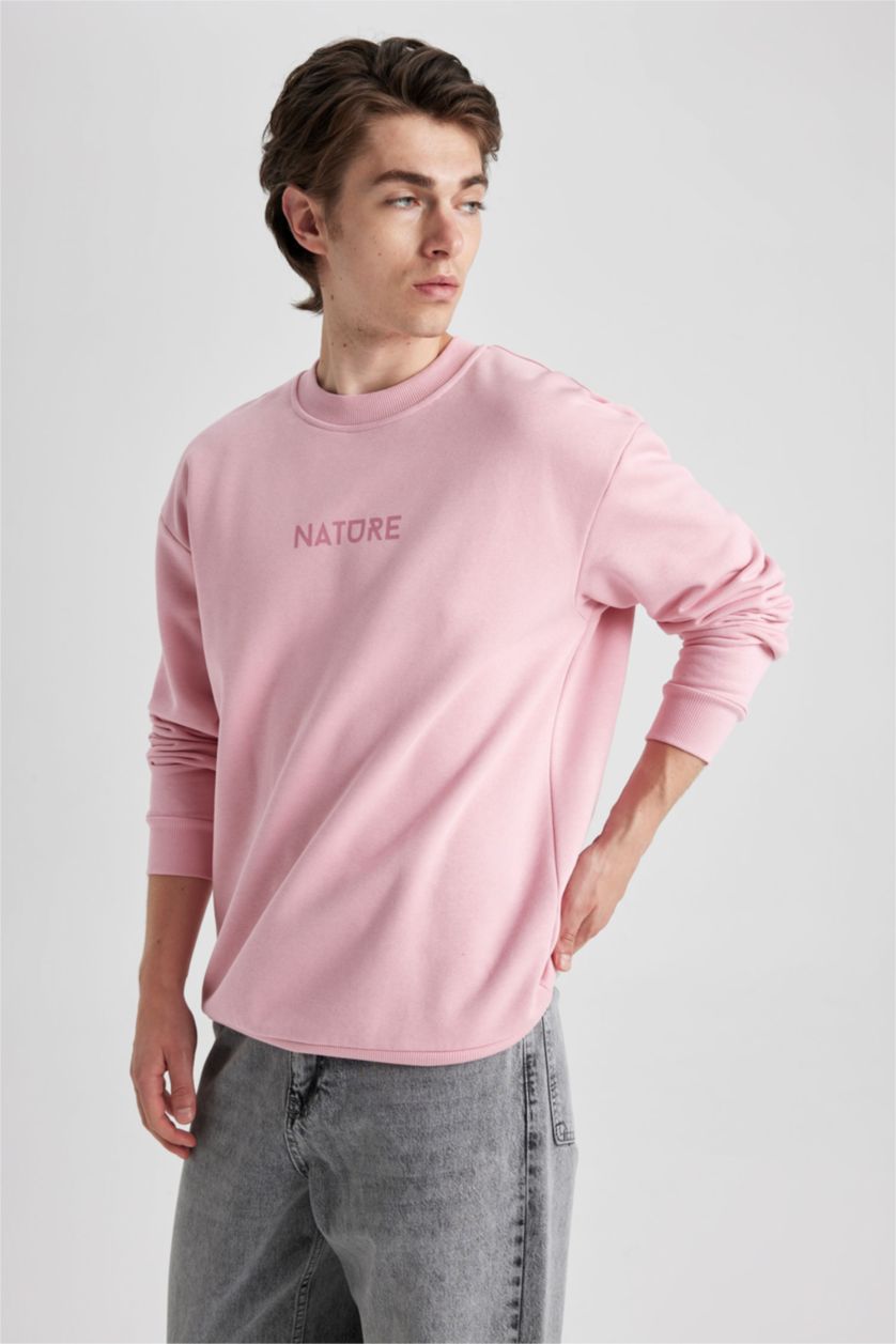 HOMME Rose Sweat- Shirt Longue Coupe Boxy Col Rond À Manches