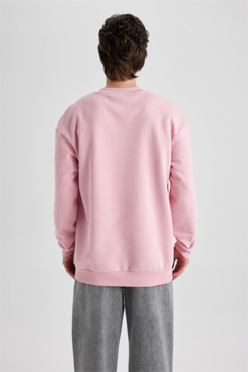 HOMME Rose Sweat- Shirt Longue Coupe Boxy Col Rond À Manches
