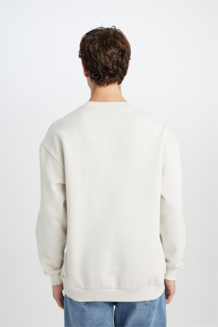 HOMME Beige Sweat- Shirt Longue Coupe Boxy Col Rond À Manches