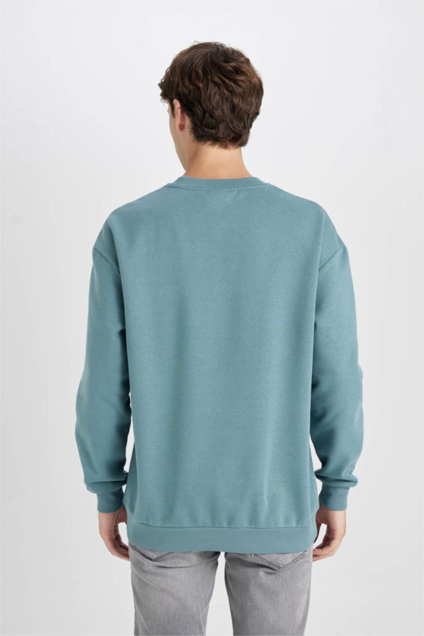 HOMME Bleu Sweat- Shirt Coupe boxy Col rond Manche Longue