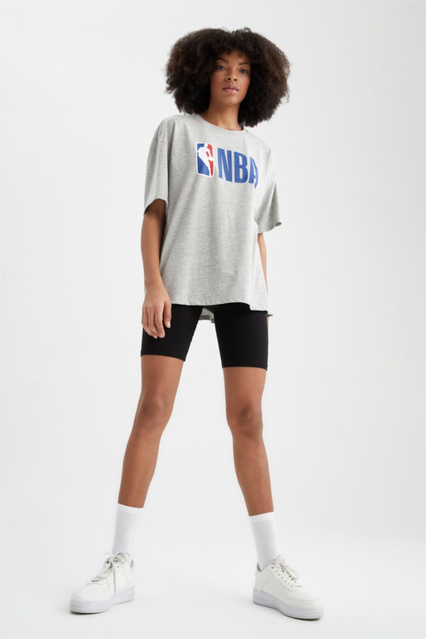 Kadın Gri Melanj Oversıze Kısa Kollu Tişört