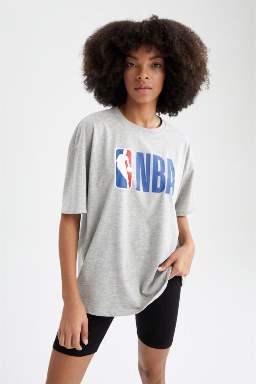 Kadın Gri Melanj Oversıze Kısa Kollu Tişört