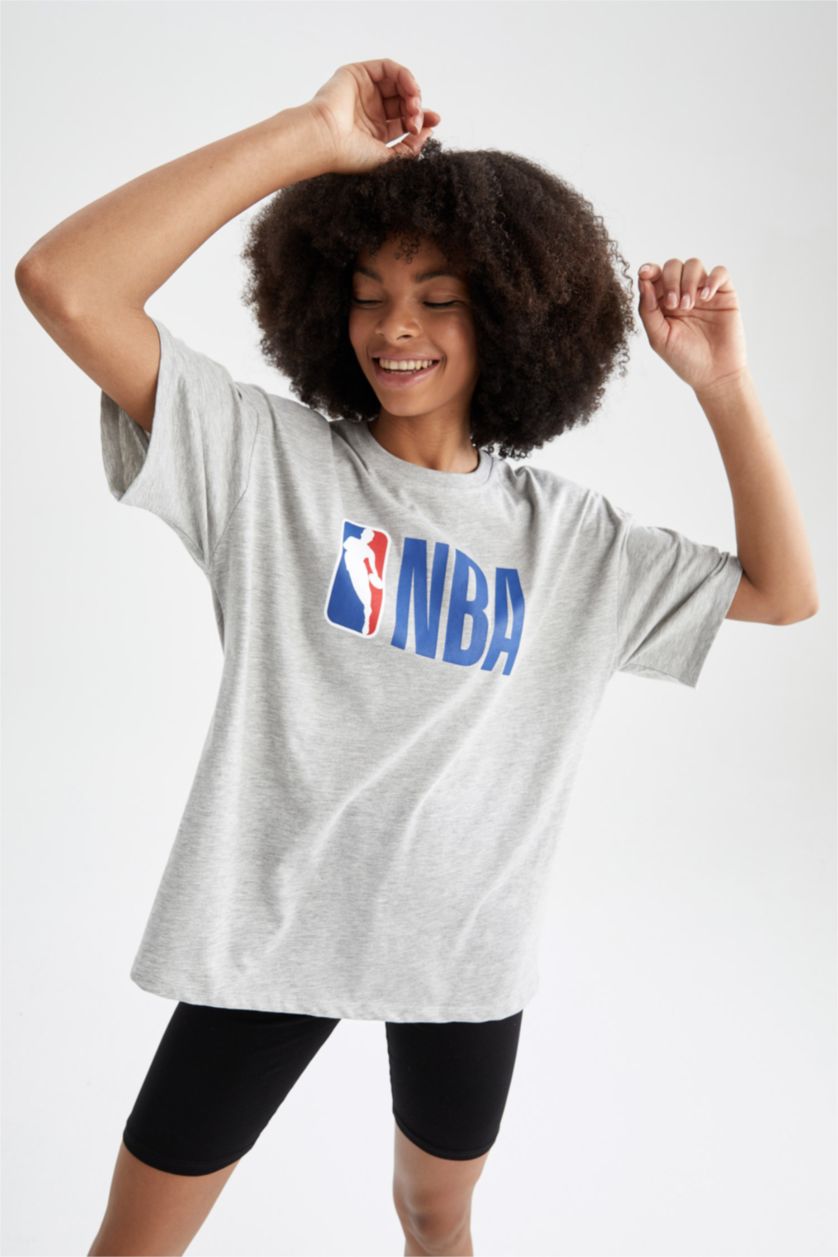 Kadın Gri Melanj Oversıze Kısa Kollu Tişört