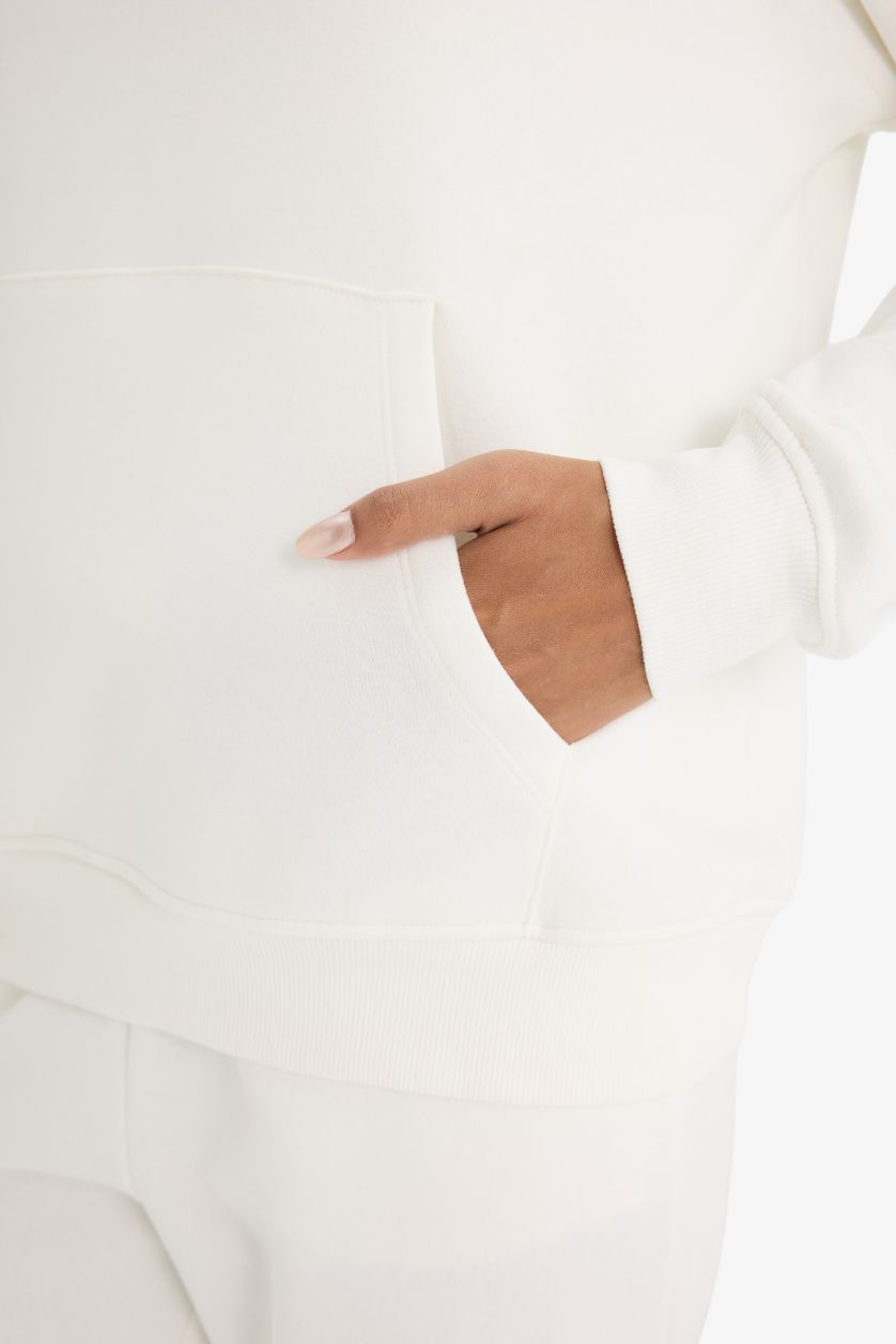 Женщины Бежевый Толстовка с капюшоном из плотной ткани, обычная посадка