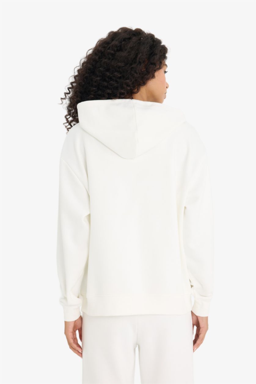 Женщины Бежевый Толстовка с капюшоном из плотной ткани, обычная посадка