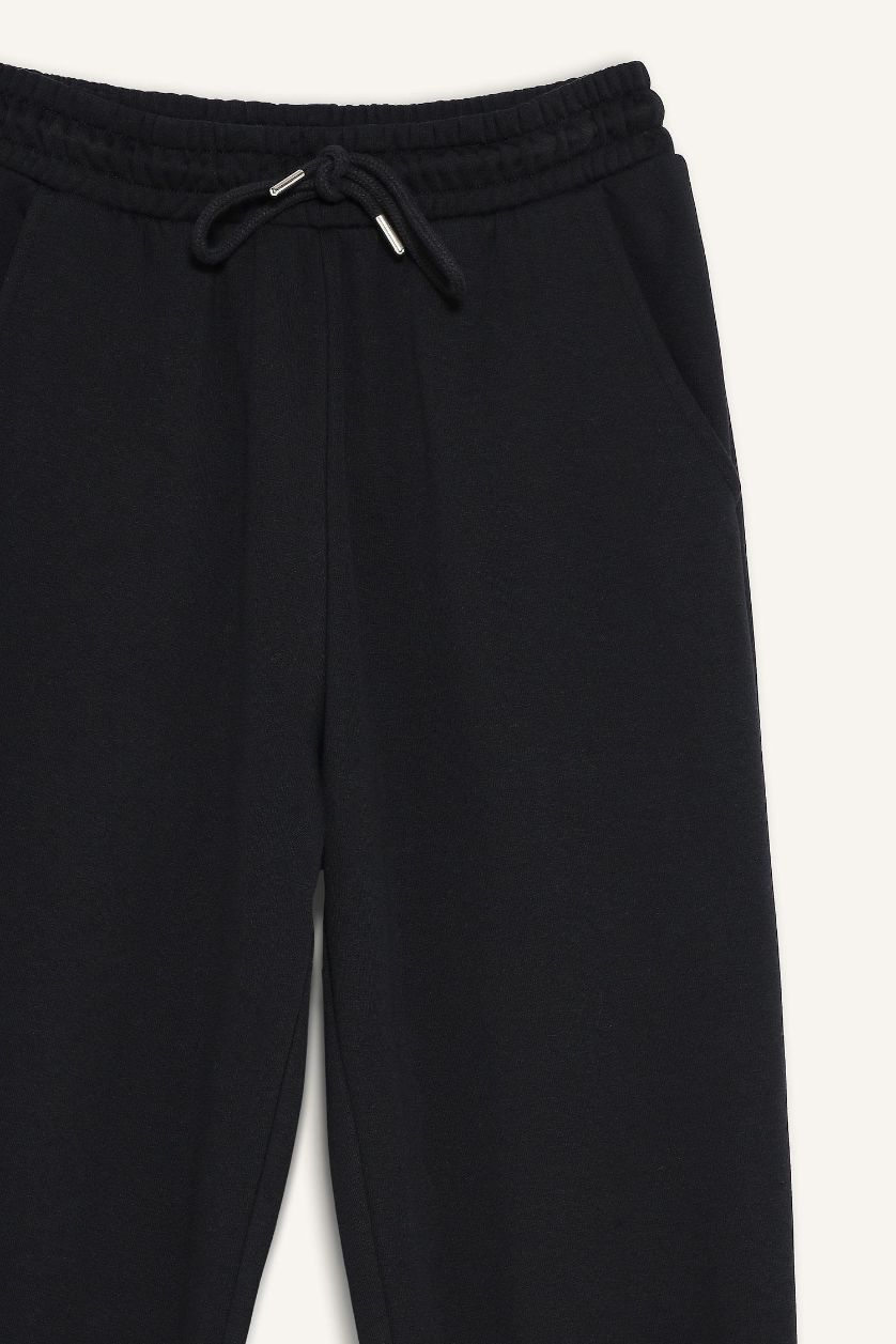 نساء أسود بنطرون سادة جوجر فيت ثقيل بخصر عالي