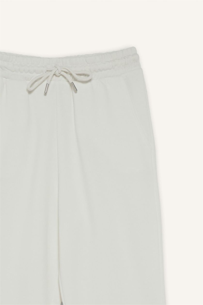 Woman Ecru Jogger Fit Basic High Waist Thick Fabric Trousers