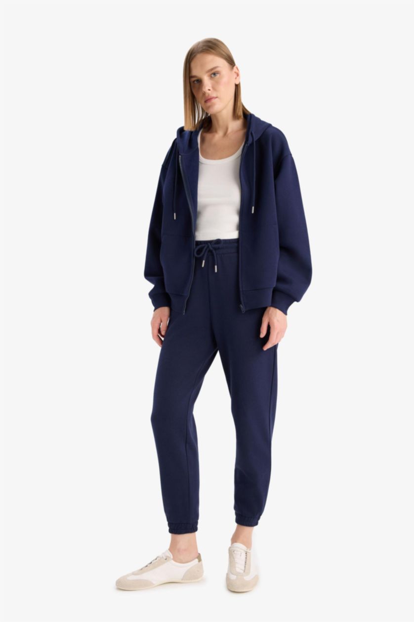 نساء كحلي بنطرون سادة جوجر فيت ثقيل بخصر عالي