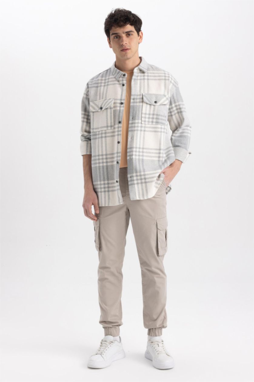 رجال رمادي فاتح Relax Fit Woodcutter Long Sleeve Shirt