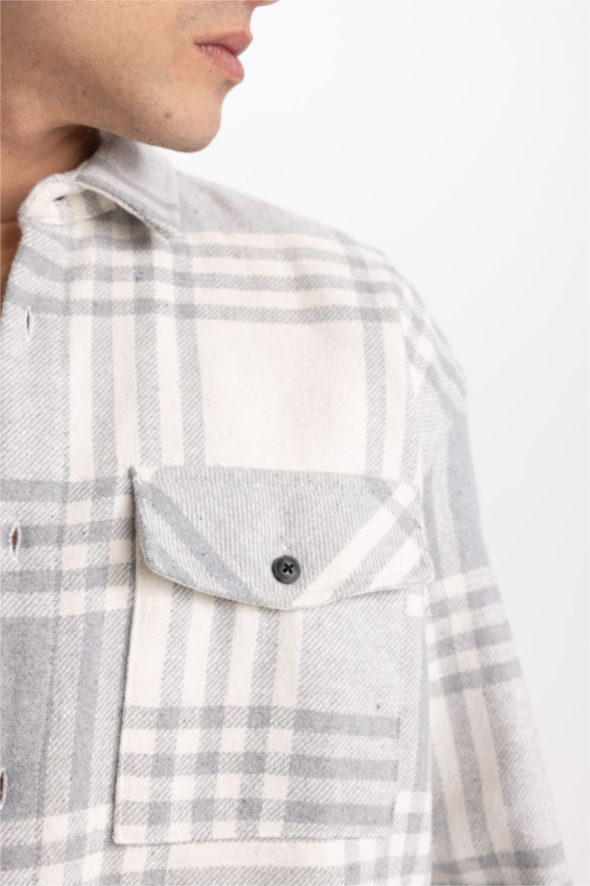 رجال رمادي فاتح Relax Fit Woodcutter Long Sleeve Shirt