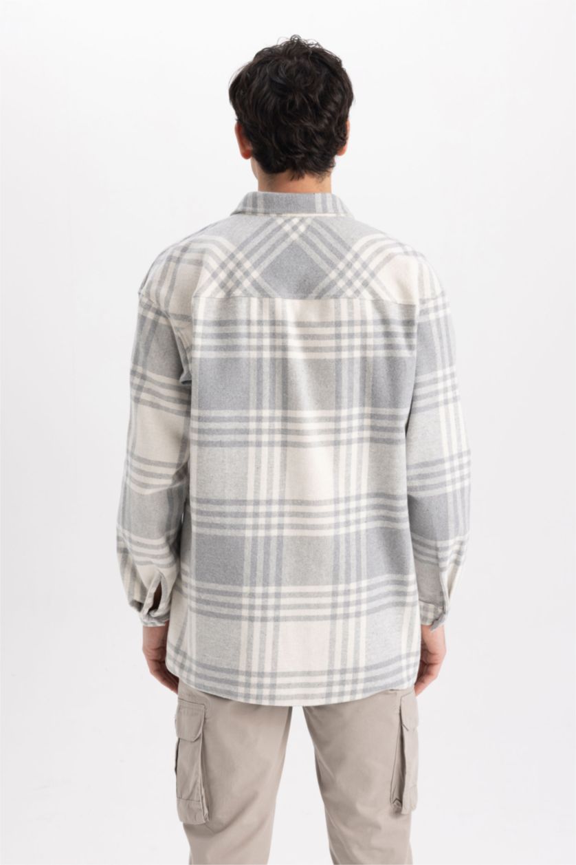 رجال رمادي فاتح Relax Fit Woodcutter Long Sleeve Shirt