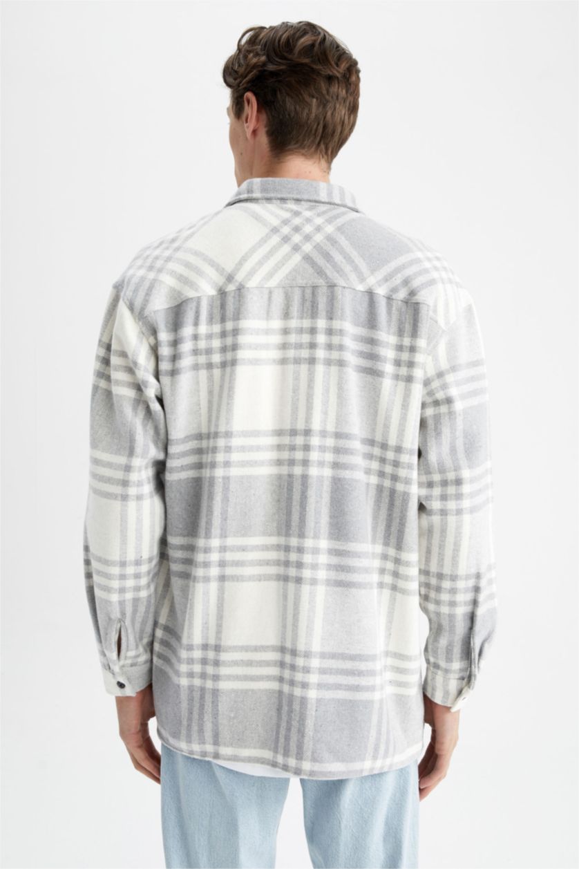 رجال رمادي فاتح Relax Fit Woodcutter Long Sleeve Shirt