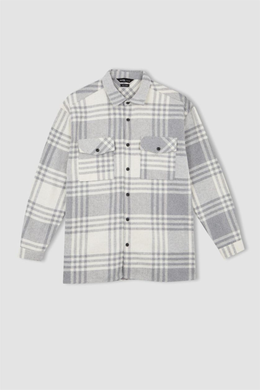 رجال رمادي فاتح Relax Fit Woodcutter Long Sleeve Shirt