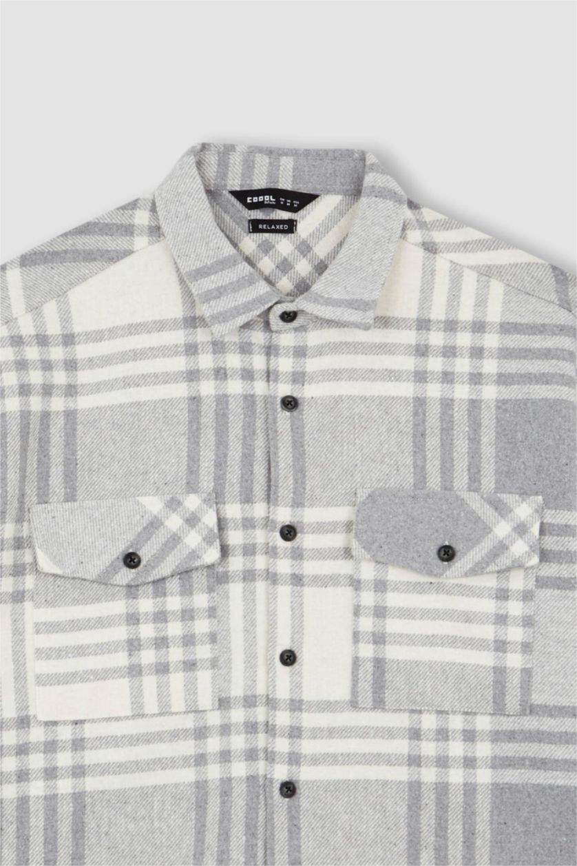 رجال رمادي فاتح Relax Fit Woodcutter Long Sleeve Shirt