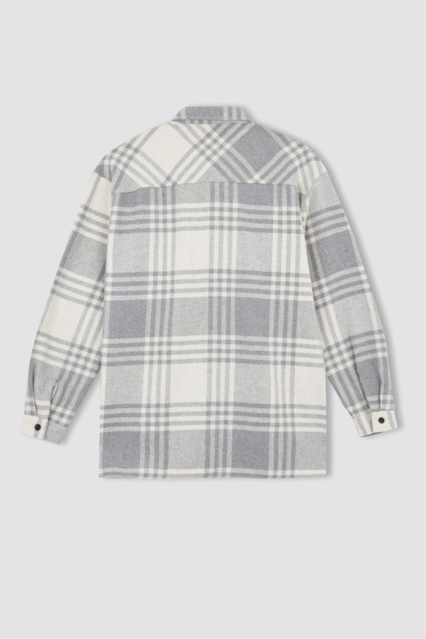 رجال رمادي فاتح Relax Fit Woodcutter Long Sleeve Shirt