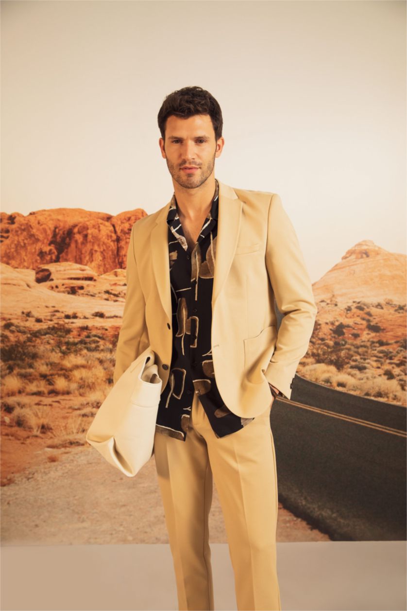 HOMME Beige Veste blazer basique coupe slim