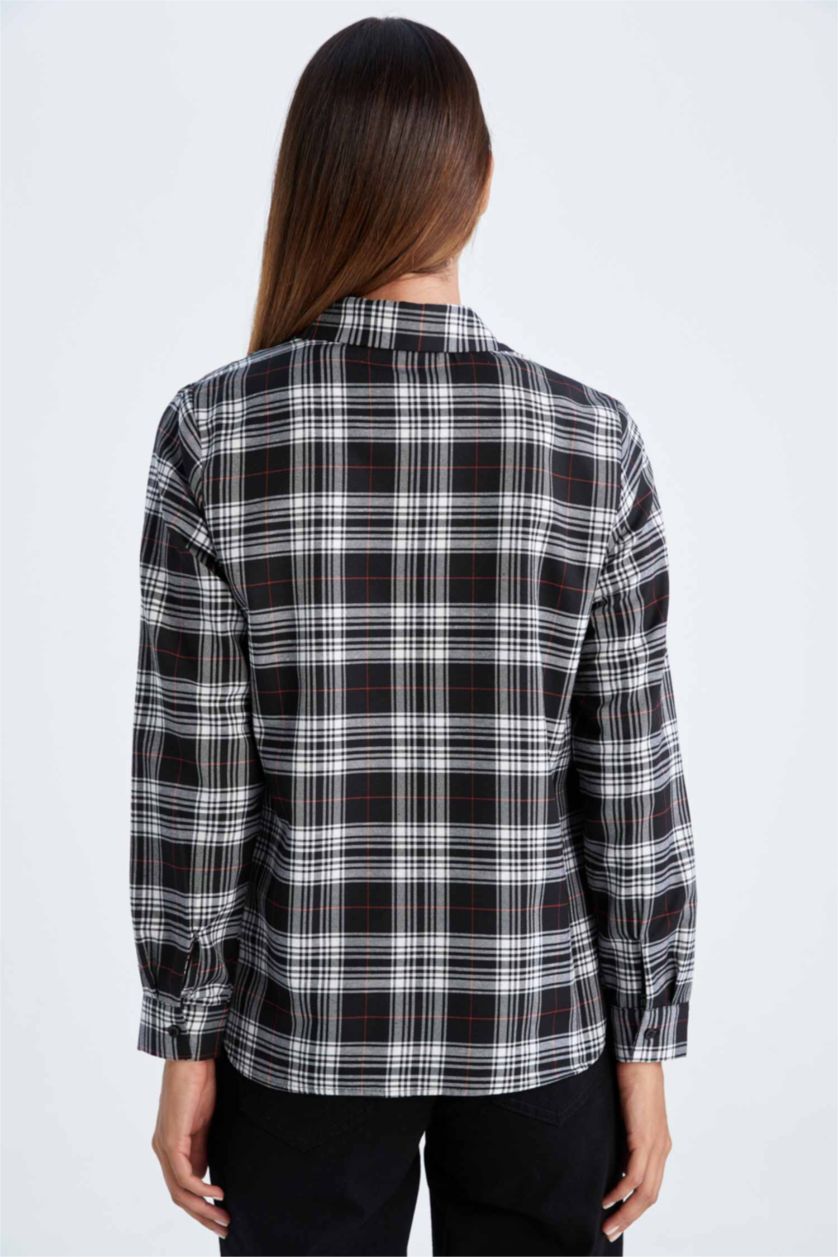 FEMME Noir Chemises à manches longues Flanelle Col De Chemise Poche