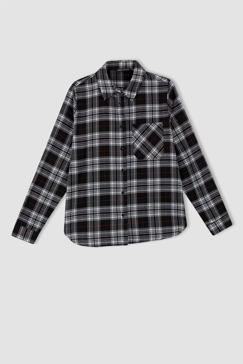 FEMME Noir Chemises à manches longues Flanelle Col De Chemise Poche