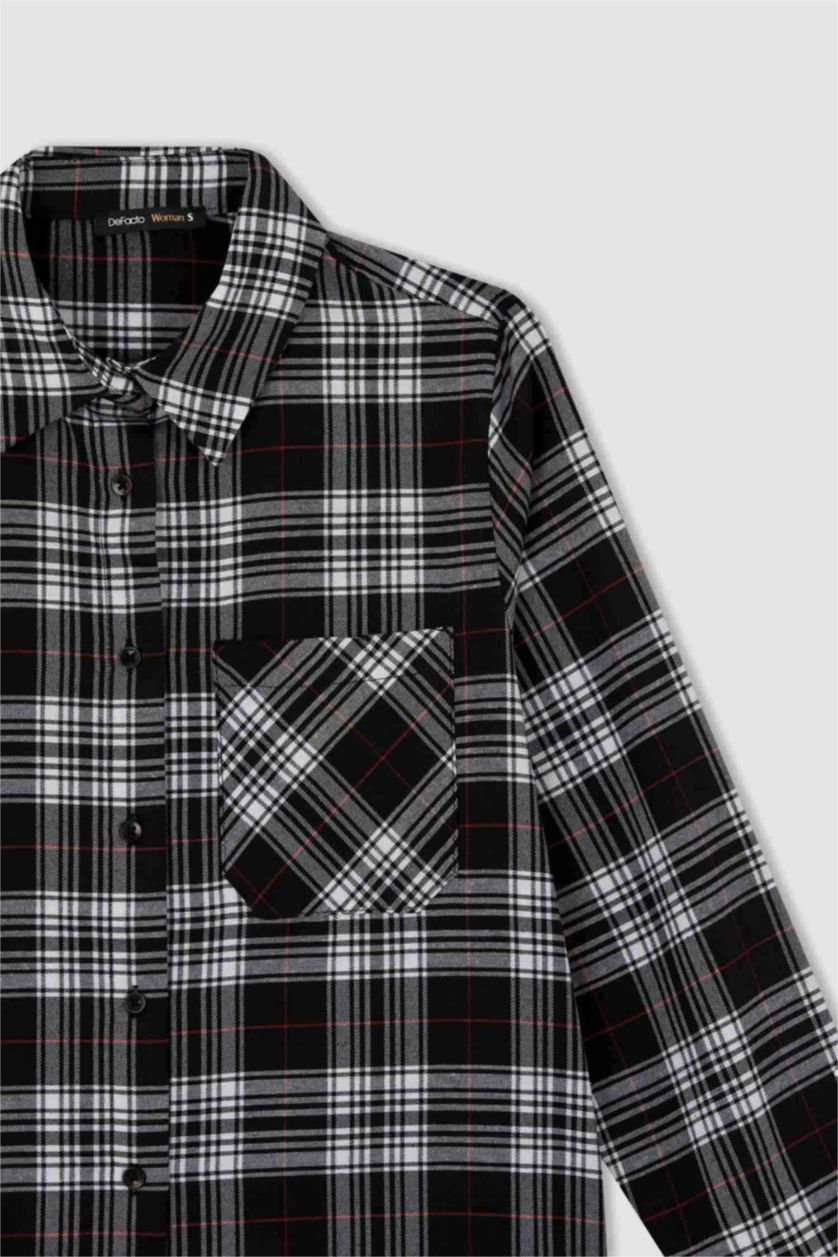 FEMME Noir Chemises à manches longues Flanelle Col De Chemise Poche