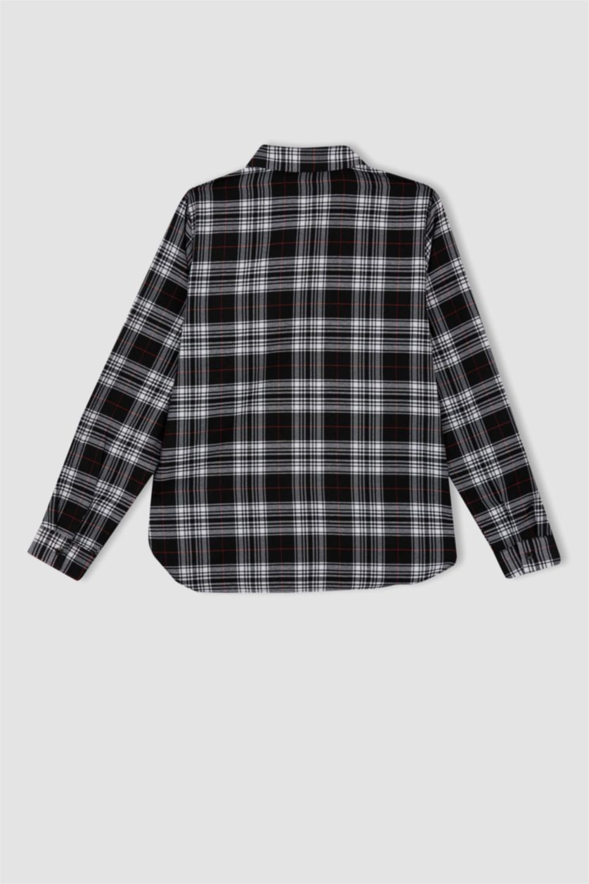 FEMME Noir Chemises à manches longues Flanelle Col De Chemise Poche