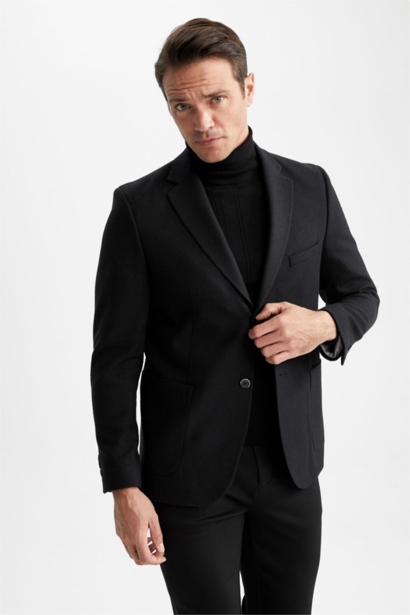 رجالي أسود بليزر مودرن فيت مبطن