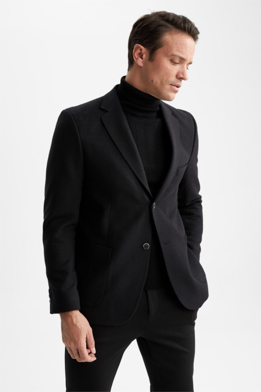 رجالي أسود بليزر مودرن فيت مبطن