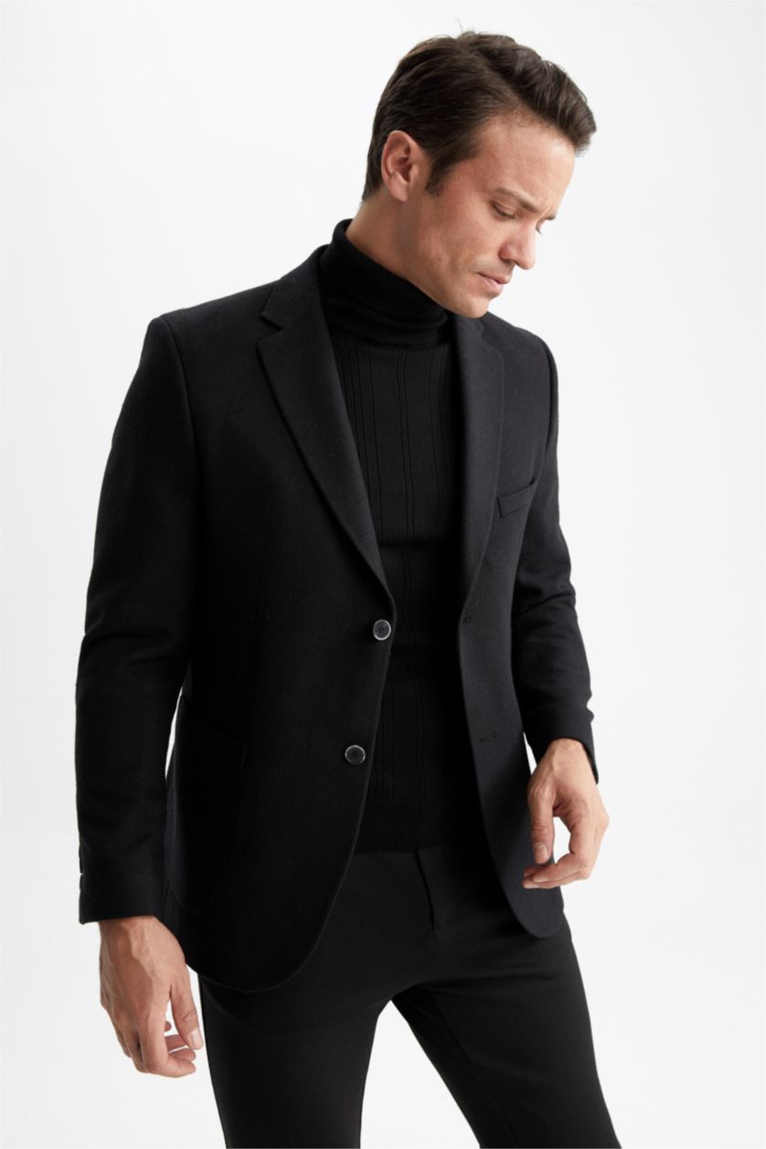 رجالي أسود بليزر مودرن فيت مبطن