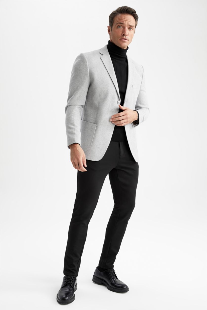 HOMME Gris Blazer Coupe Moderne Doublé