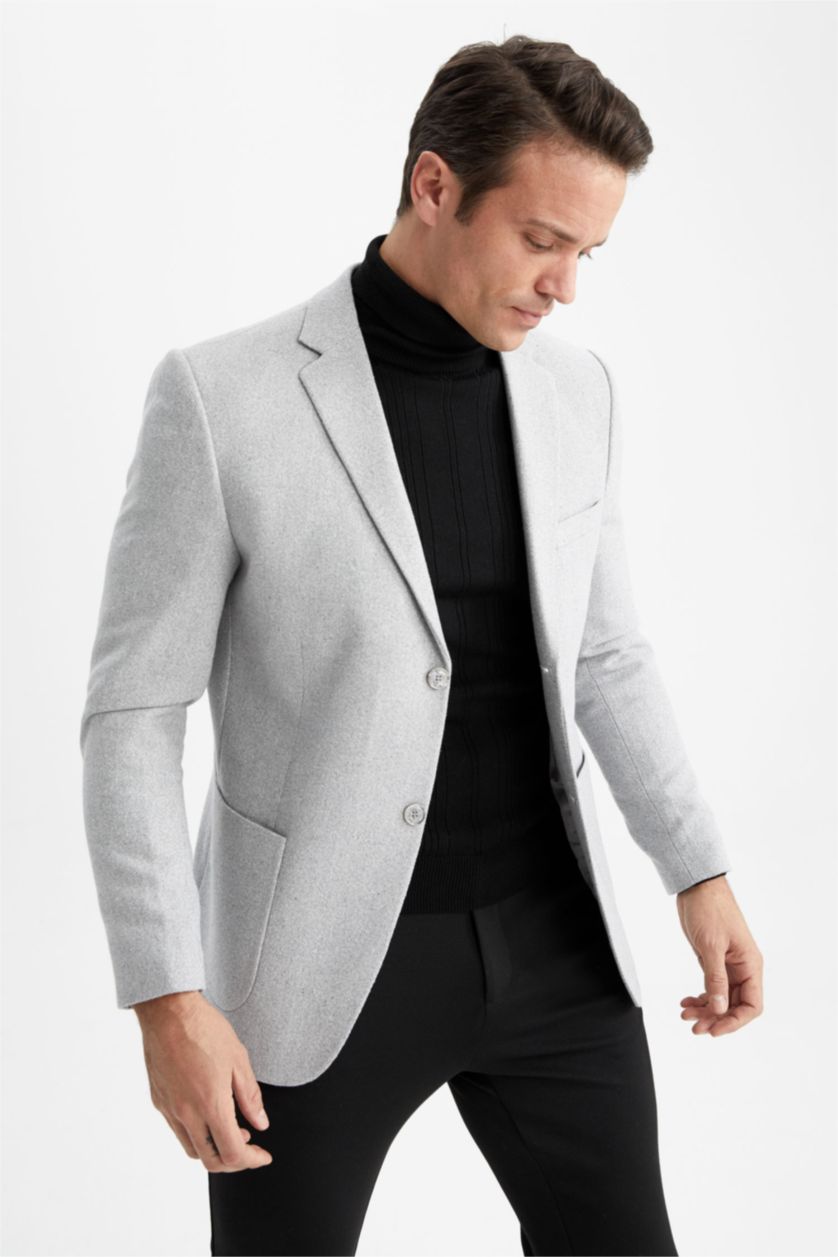 HOMME Gris Blazer Coupe Moderne Doublé
