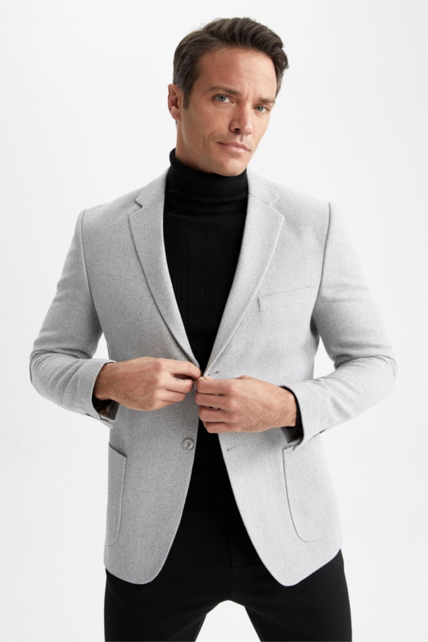 HOMME Gris Blazer Coupe Moderne Doublé