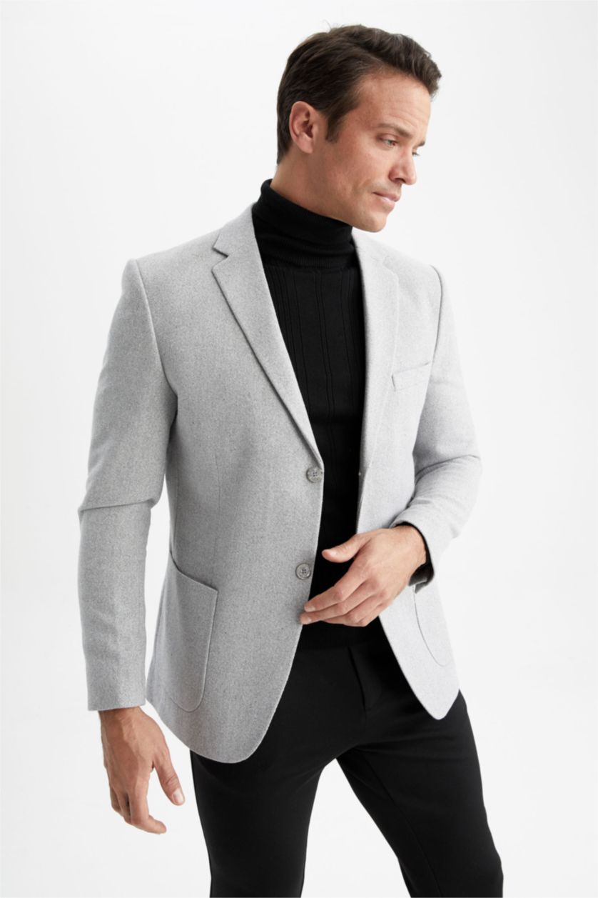 HOMME Gris Blazer Coupe Moderne Doublé