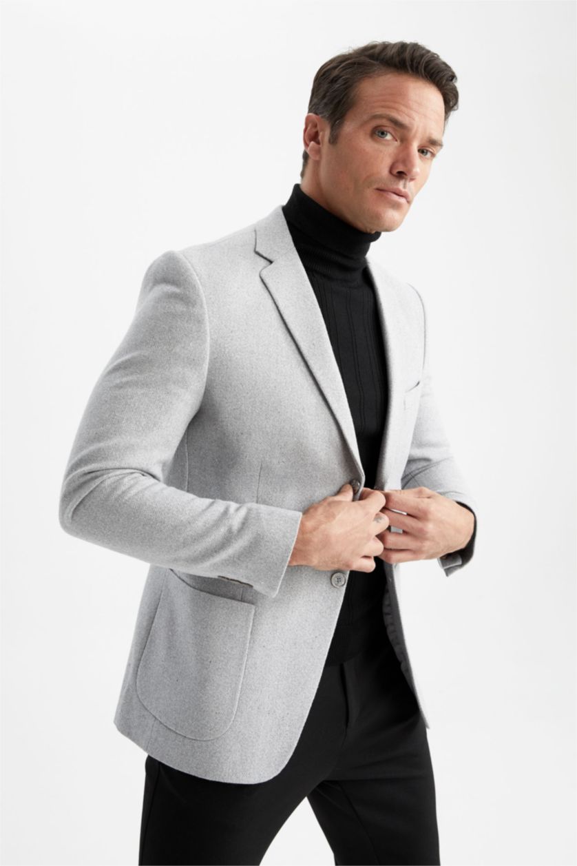 HOMME Gris Blazer Coupe Moderne Doublé