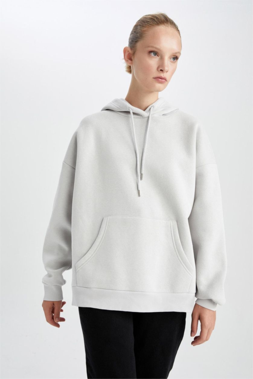 FEMME Gris Sweat- Shirt Coupe Oversize À capuche Manche Longue