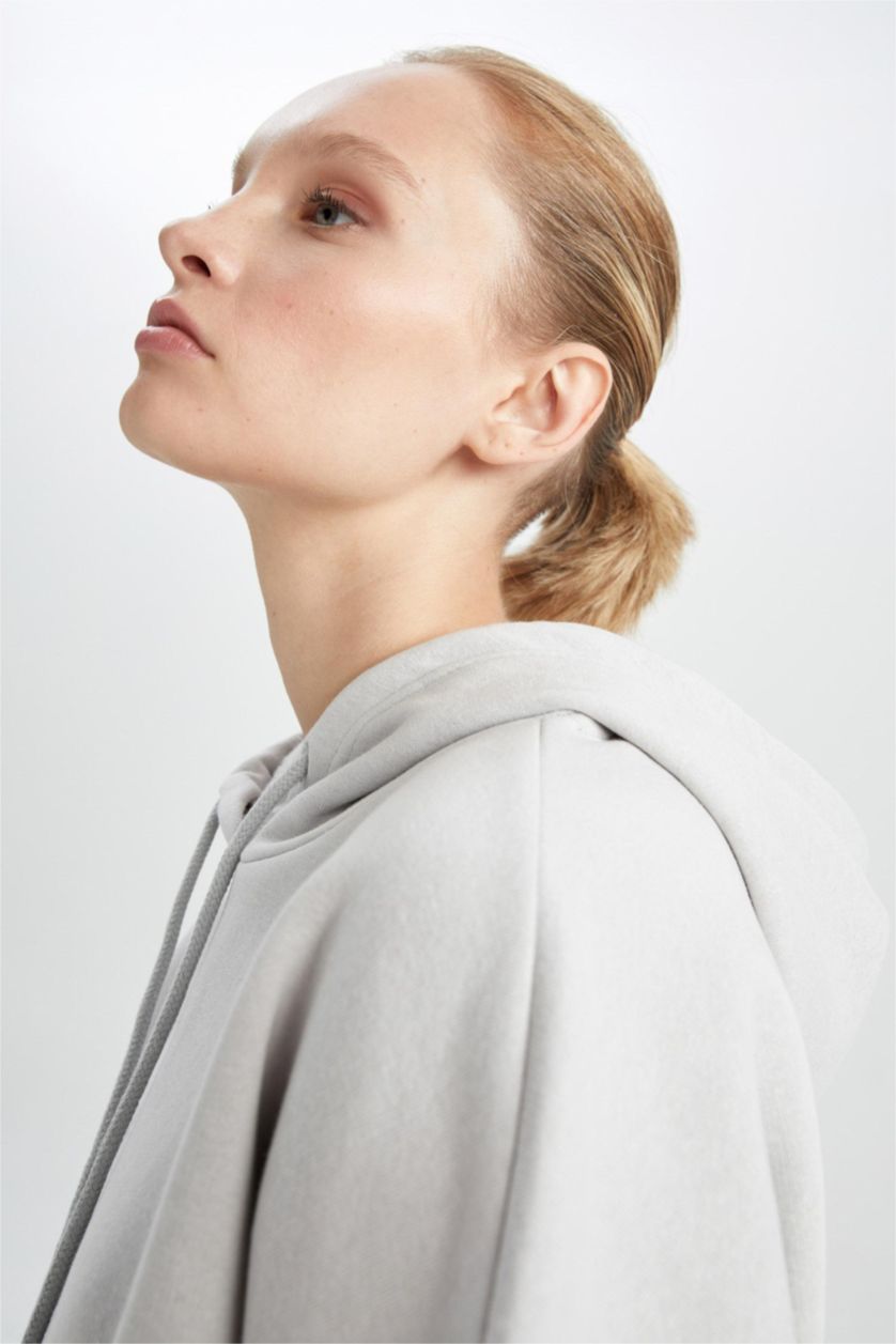 FEMME Gris Sweat- Shirt Coupe Oversize À capuche Manche Longue