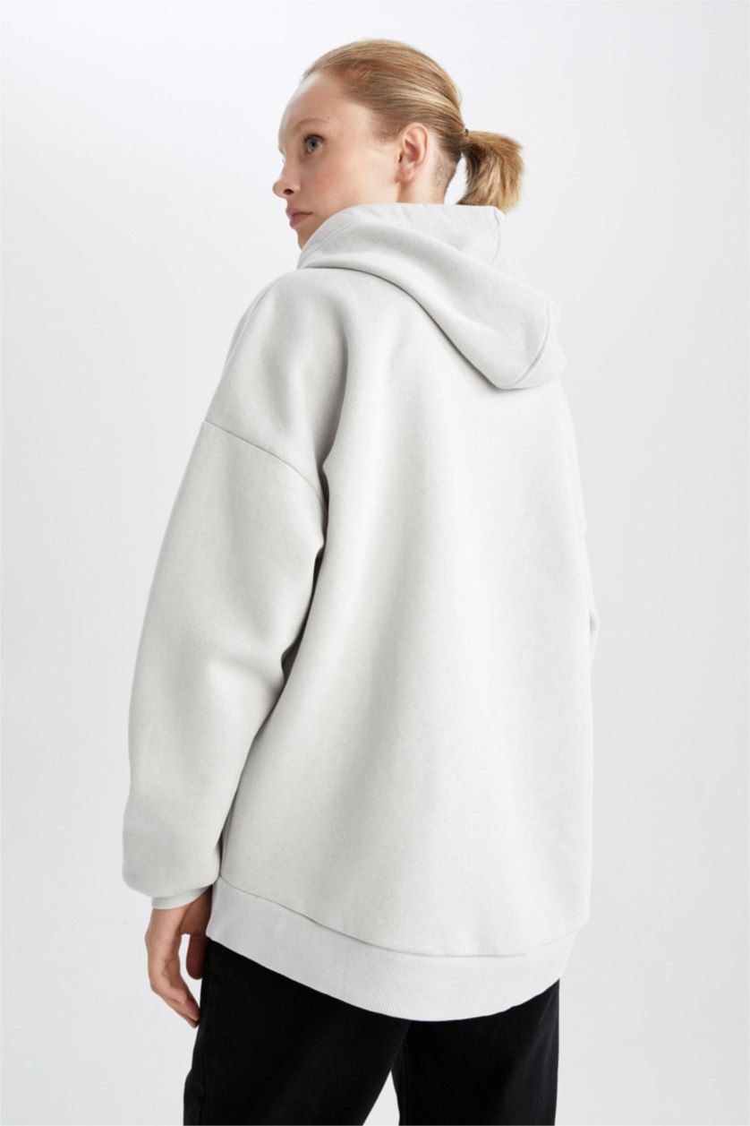 FEMME Gris Sweat- Shirt Coupe Oversize À capuche Manche Longue