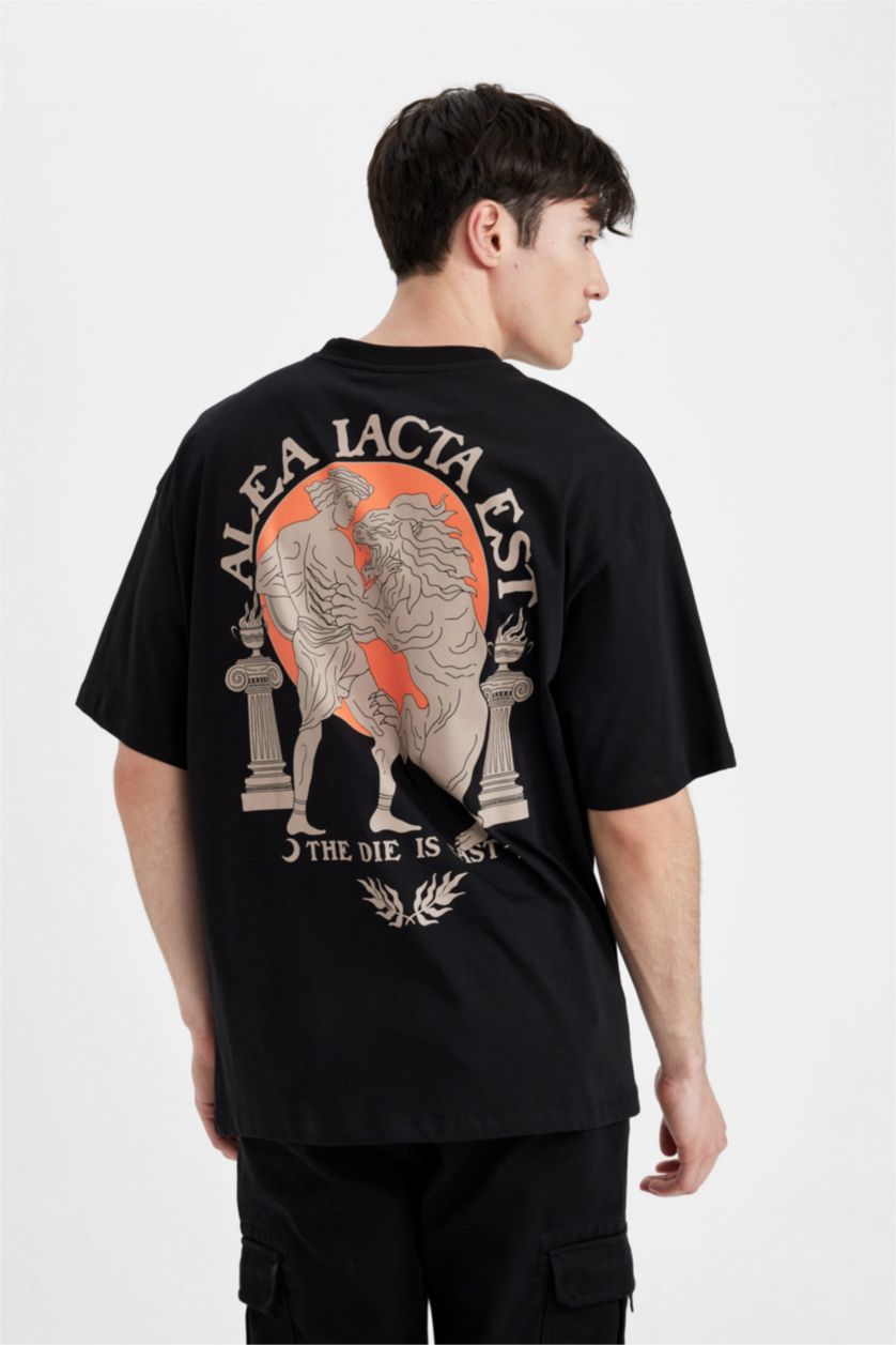 MAN Black Oversized Shorts Sleeve Back Print T-Shirt