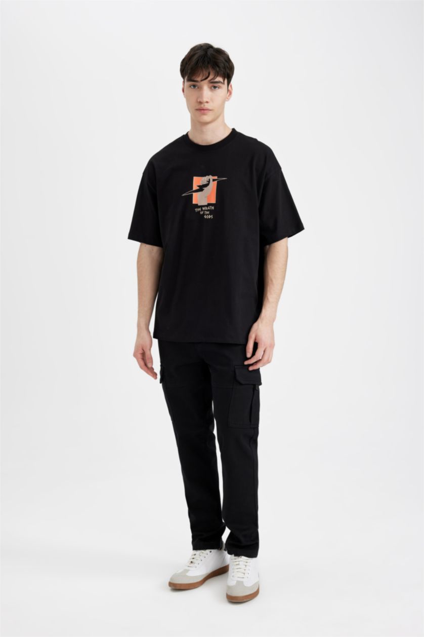 MAN Black Oversized Shorts Sleeve Back Print T-Shirt