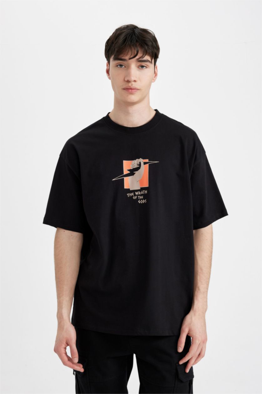 MAN Black Oversized Shorts Sleeve Back Print T-Shirt