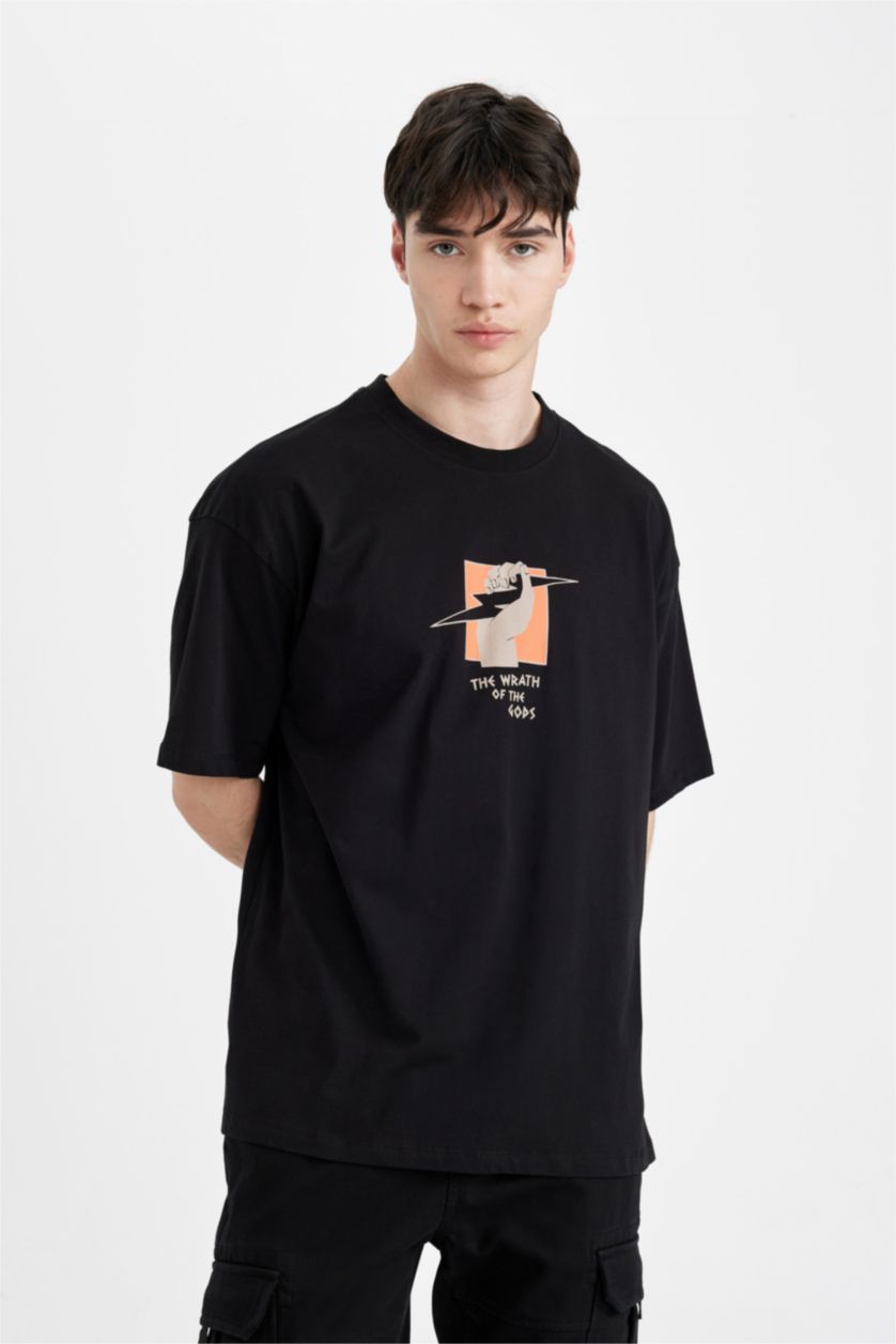 MAN Black Oversized Shorts Sleeve Back Print T-Shirt