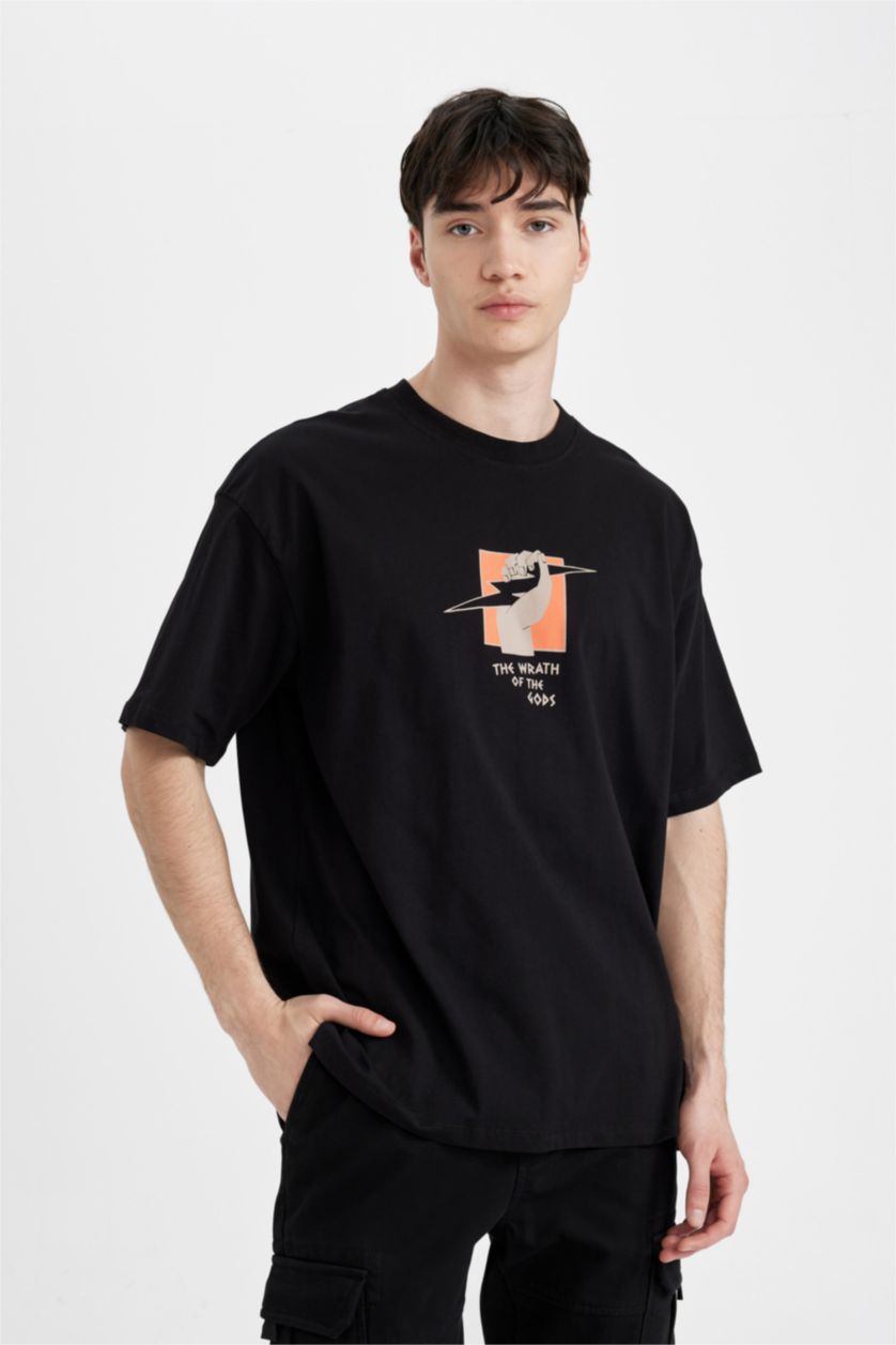 MAN Black Oversized Shorts Sleeve Back Print T-Shirt