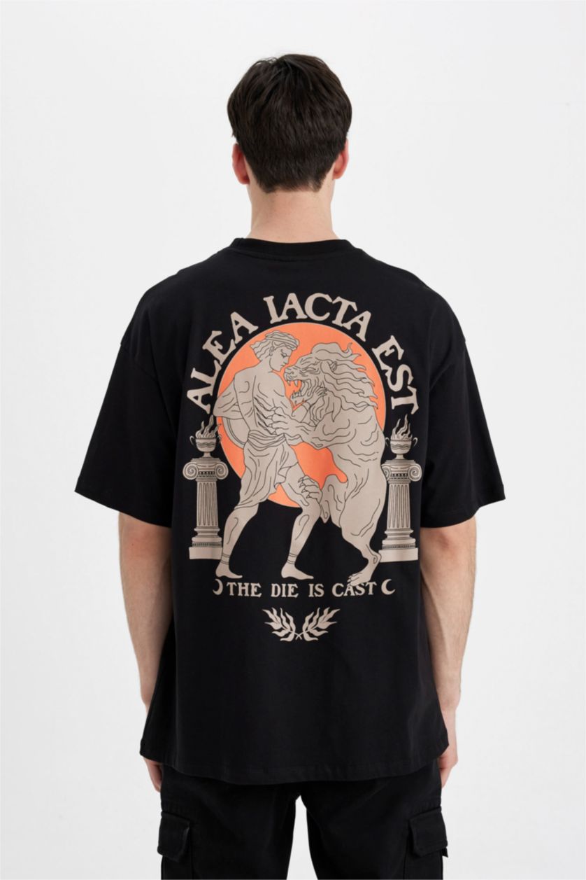 MAN Black Oversized Shorts Sleeve Back Print T-Shirt