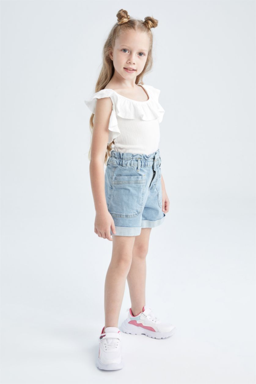 FILLES BLEU Clair Short en jean coupe décontractée pour fille
